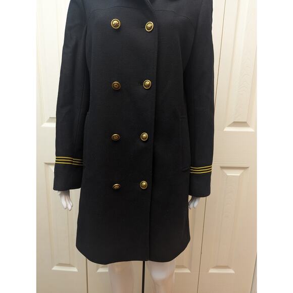Tory Burch Pea Coat Size 10 Wool Military Double Breasted Gold Logo Buttons - Picture 13 of 16